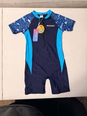 MIENQE Boys One Piece Shark Print Short Sleeve Swimsuit UPF 50+ Sun Protection